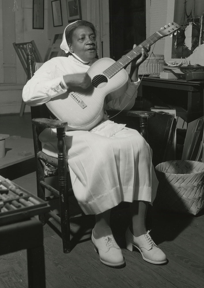 Sister Gertrude Morgan at Associated Artists gallery, New Orleans. Photograph by Dan Leyrer, before 1960.